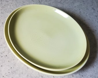 Vintage Russel Wright China By Iroquois Chartreuse Large Serving Platters, 2 of 12.5" and 1 of 14.5" Foamy Glaze, Midcentury Tableware