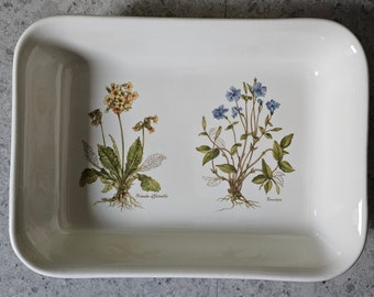 Vintage PORTMEIRION 14" x 10" x 2.5" Lasagna Baking Dish, Fully Vitrified, Primula and Pervinca PRT7 Made in England, Discontinued