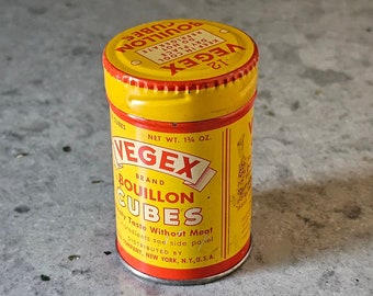 Rare Vintage Vegex Bouillon Cubes Tiny Tin, New York, 1940s, 2 5/8" High, War Rations