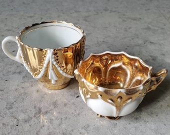 Vintage Gold & White Ornate Demitasse Espresso Cup, No Saucer, Shot Glass, Made in Germany