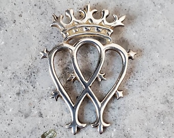 Vintage Sterling Silver Scottish Luckenbooth Crowned Entwined Hearts, Sweetheart Pendant, Wedding Gift, Representing Love and Loyalty