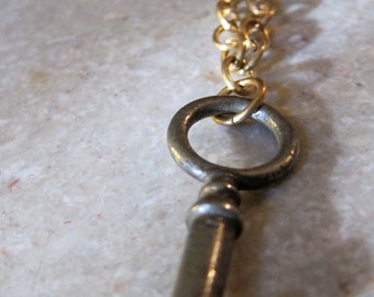 Small Vintage Skeleton Key on Brass Chain Necklace