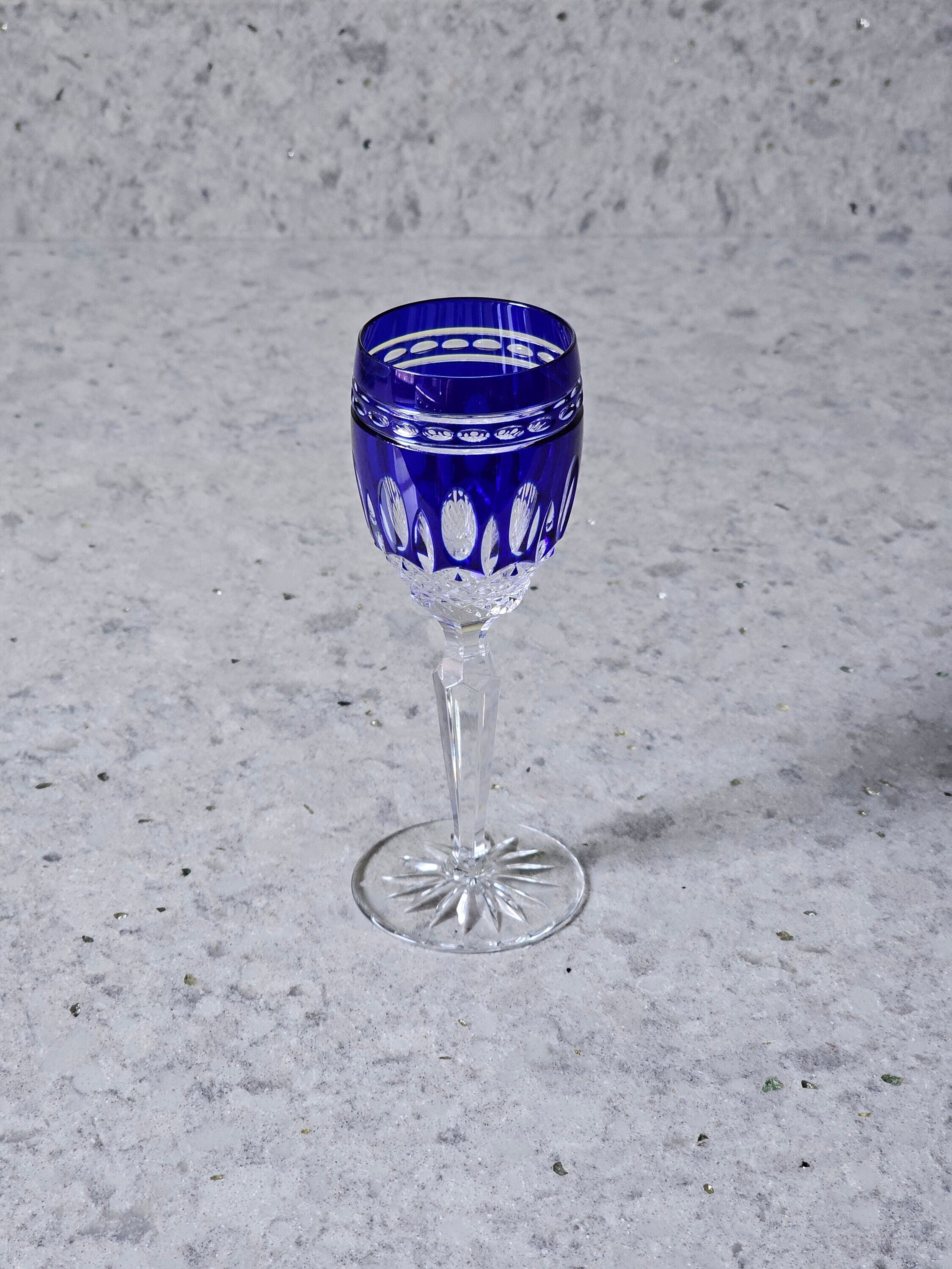 7 Retired Waterford Crystal Cobalt Blue Clarendon Pattern 6" Cordial Glasses, Irish Crystal, Vintage