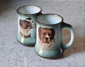 Vintage Fox Terrier and Saint Bernard Taylor Smith Taylor Mugs, Early 20th Century