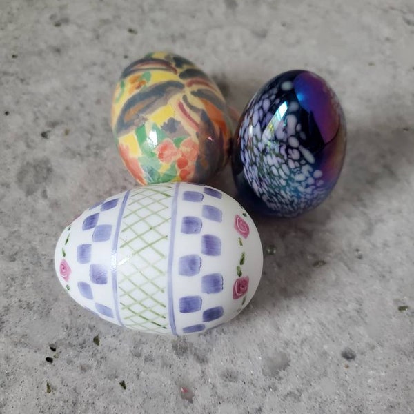 Vintage Art Easter Eggs, Mt St Helens Glass Egg, Washi Paper Style Egg and Nancy Murnyack Hollow Porcelain Egg