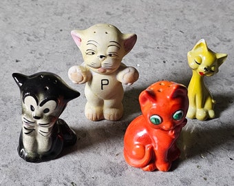 Vintage Mid Century Cats and Dog Single Salt & Pepper Shakers, Figurines, Lot or Individually