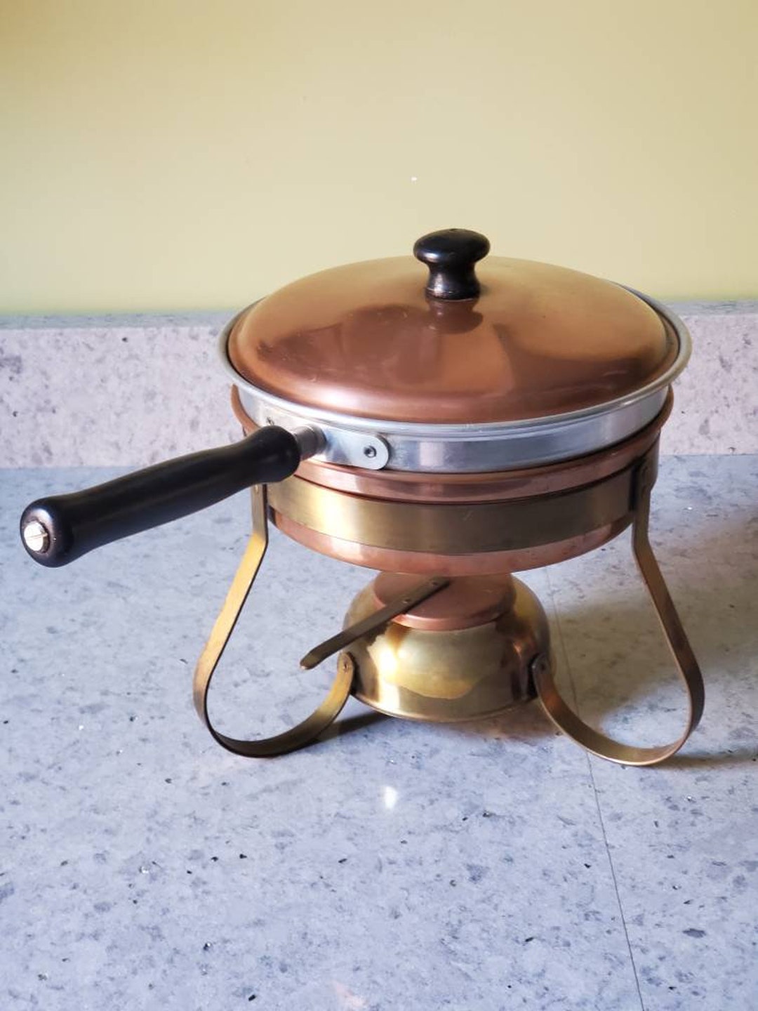 Mid Century Modern Copper & Brass Chafing Dish, Warming Dish, Double