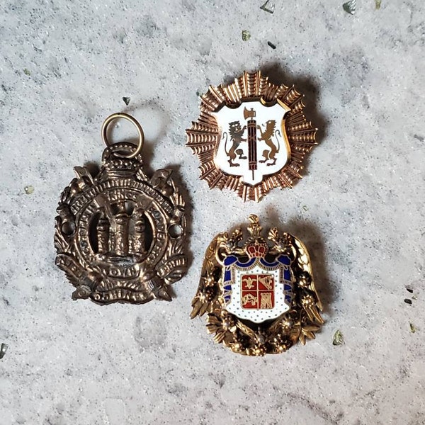 Vintage Heraldic Coat of Arms Shield Pins Brooches and Pendant