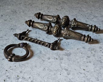 Vintage Cast Brass Chunky Hollywood Regency Style Drawer Pulls: Set of 4