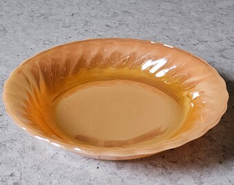 Vintage Peach Lustre Opalescent Swirl Soup or Salad Coupe Bowl by Anchor Hocking, Suburbia Oven-Proof Made in USA, Candy Dish 7.5"