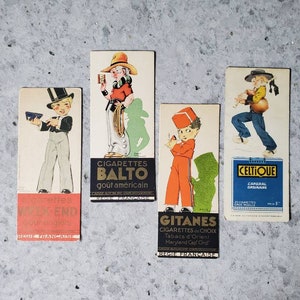 Vintage French Art Deco Cigarette Double Face Cards Book Markers by Rene Vincent Artist-Signed