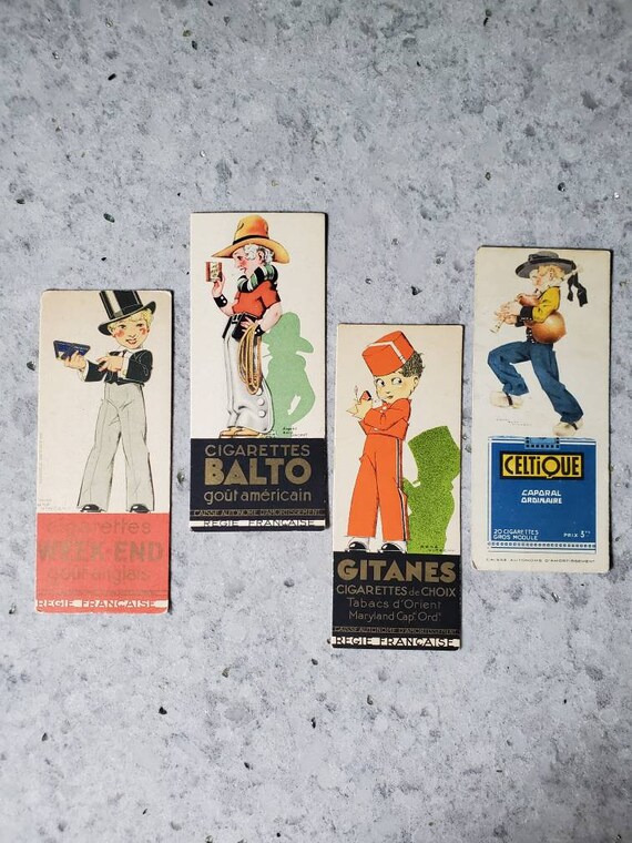 cigarette en anglais Vintage French Art Deco Cigarette Double Face Cards Book Markers by Rene  Vincent Artist-signed