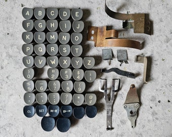 50 Vintage Typewriter Keys and 8 Metal Parts, Letters, Numbers, Fractions, Punctuation, Functions, Industrial Decor, Repairs