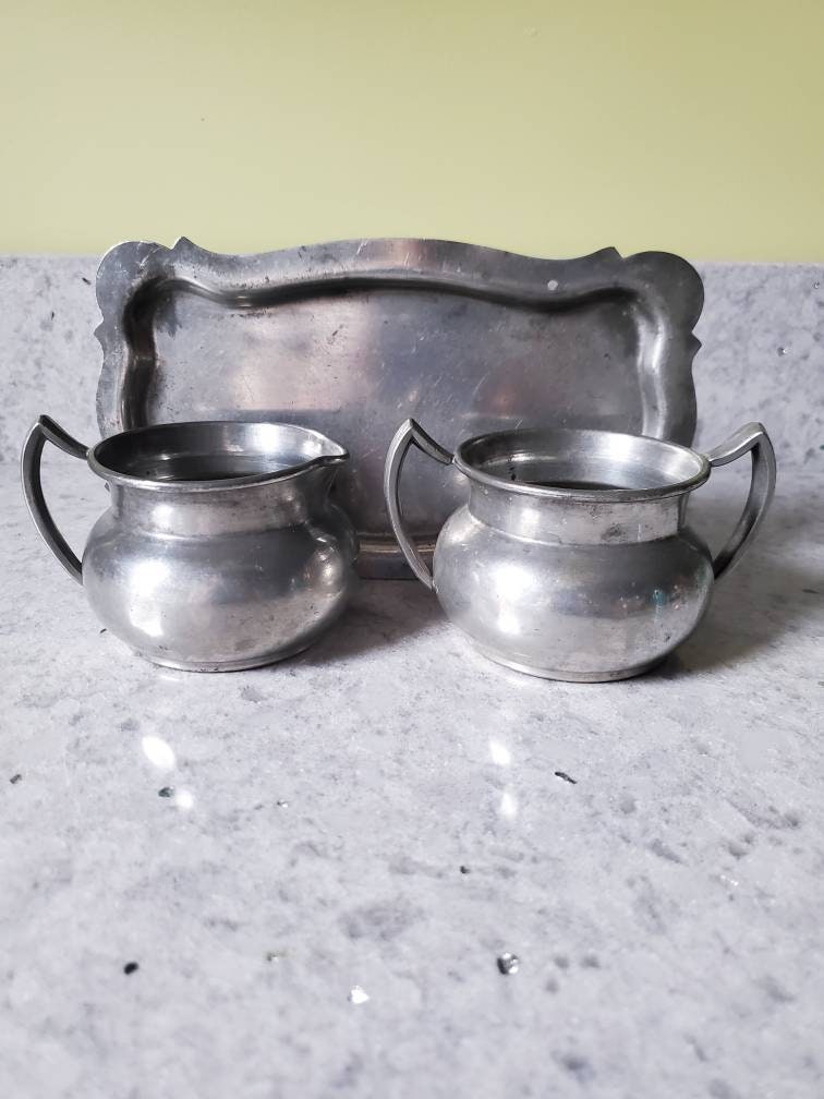 Vintage Pewter Creamer and Sugar Set with Old Colonial Pewter Etsy