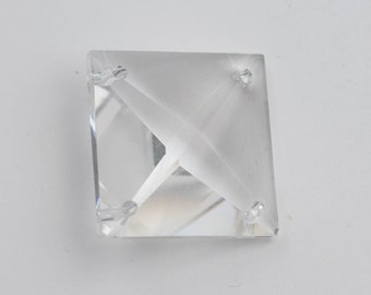 1- 28mm Clear Square  Chandelier Crystals 4 Hole Connectors FULL LEAD Crystal