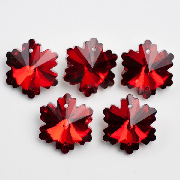 New 5-Red -  30mm Chandelier Crystals Snowflake 2 Hole Connector Beads