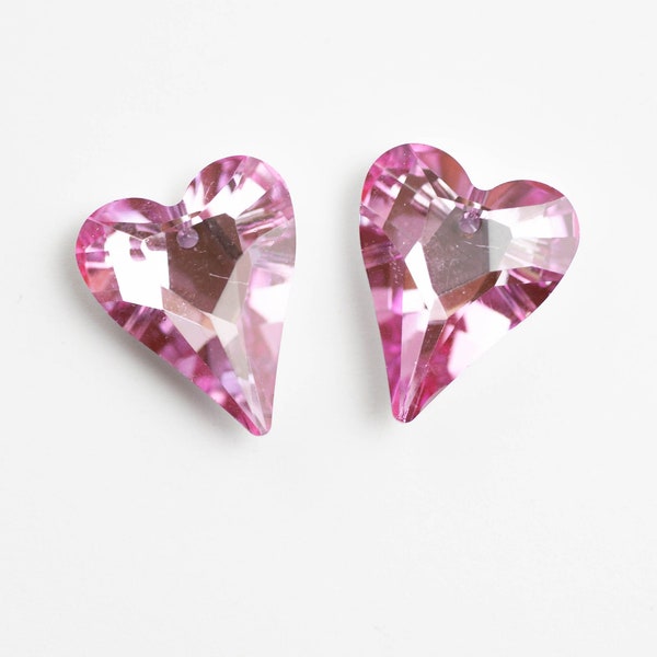 27mm Chandelier Crystal Hearts - Set of 2 Light Pink Crystal Prisms with Silver Backs - Valentines Day Jewelry Supplies
