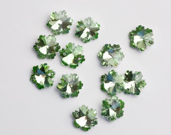 12 Iridescent Light Green Snowflake 14mm Crystal Jewelry 2 Hole Connectors