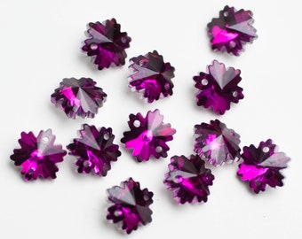 12 Iridescent Magenta Snowflake 14mm Crystal Jewelry 2 Hole Connectors