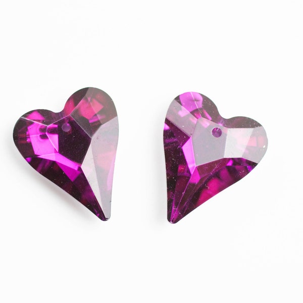 27mm Chandelier Crystal Hearts - Set of 2 Magenta Crystal Prisms - Valentines Day Jewelry Supplies