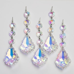 5 French Chandelier Crystal Prism Pendalogues - 50mm with 3 Top Beads - FULL LEAD Crystal