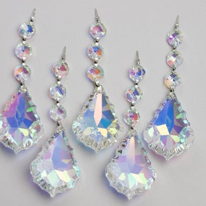 5  Iridescent 63mm Chandelier AB Crystals Prism Pendalogue - Triple Bead Iridescent Ornaments - ASFOUR Lead Crystal