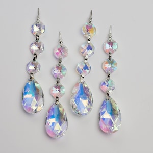 4 AB Chandelier Crystals Prisms - Triple Bead 38mm Crystal Prisms - FULL Lead Crystal - Asfour Crystal