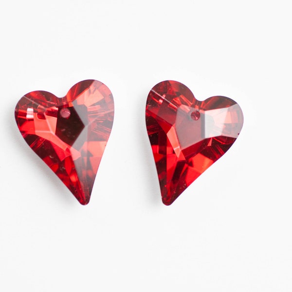27mm Chandelier Crystal Hearts - Set of Red Crystal Prisms - Valentines Day Jewelry Supplies
