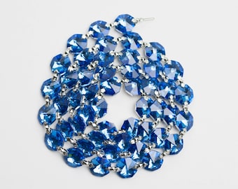 1 Yard (3 ft.) Chandelier Crystals Bead Garland Chain -Sapphire/silverbacks -  Crystal / silver connectors