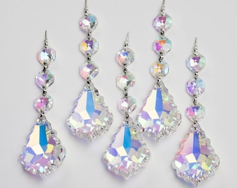 5 French Chandelier Crystal Prism Pendalogues - 50mm with 3 Top Beads - FULL LEAD Crystal