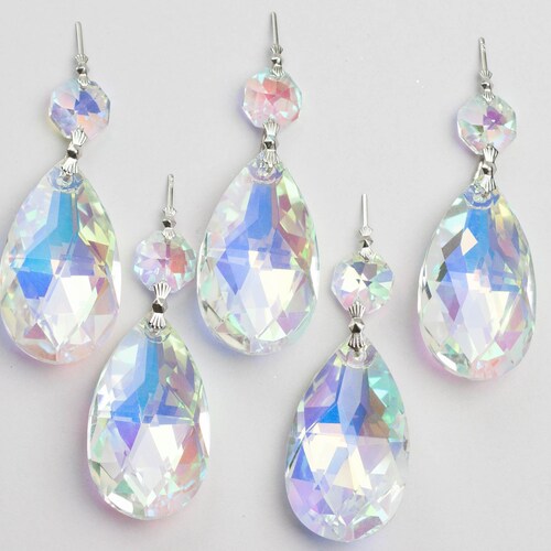 10 Pieces - 2.5 Inch French AB AAA Cut Lead Crystal Prisms - Silver Chandelier Parts
