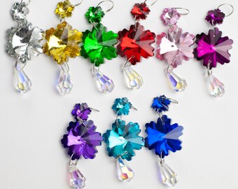 Silver Backed Crystal Snowflake Ornaments -  Set of 9 Crystal Holiday Ornaments