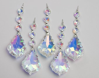 5 AB Iridescent Crystal Chandelier Prisms – Teardrop Pendalogue Ornaments