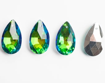 4 Iridescent Green Multicolor - 22mm Crystal Teardrops