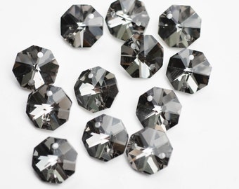 12 Black Diamond Silver Backed - 14mm 2-Hole Chandelier Crystals Connectors