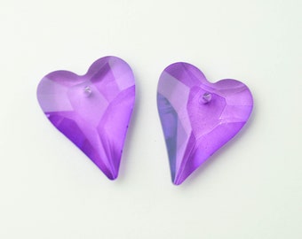 27mm Chandelier Crystal Hearts - Set of 2 Violet Crystal Prisms - Valentines Day Jewelry Supplies