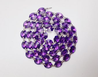 1 Yard (3 ft.) Chandelier Crystals Bead Garland Chain -Violet/silverbacks -  Crystal / silver connectors