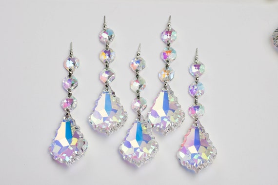 5 French Chandelier Crystal Prism Pendalogues - 50mm with 3 Top Beads - FULL LEAD Crystal