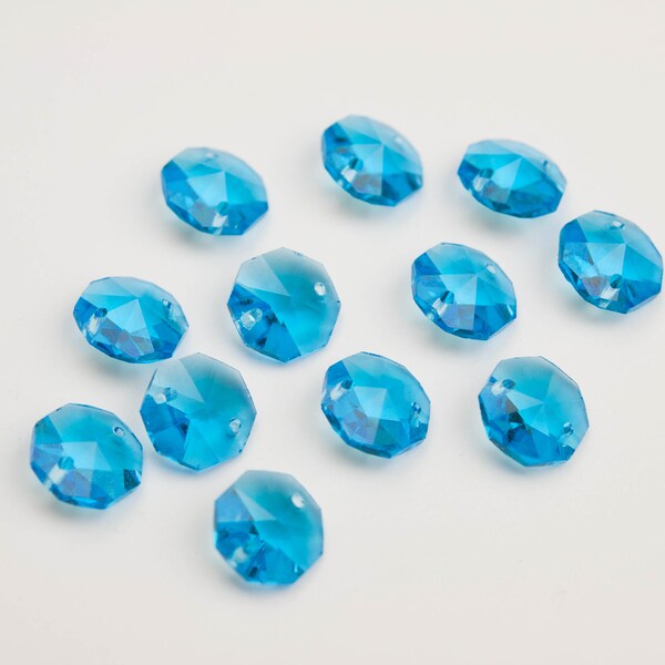 12 Aqua - 14mm 2-Hole Chandelier Crystals Connectors