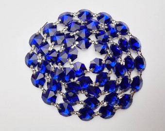 1 Yard (3 ft.) Chandelier Crystals Bead Garland Chain -Cobalt blue/silverbacks -  Crystal / silver connectors