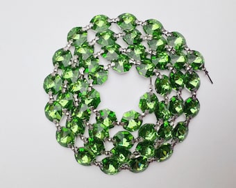 1 Yard (3 ft.) Chandelier Crystals Bead Garland Chain -Light Green/silverbacks -  Crystal / silver connectors