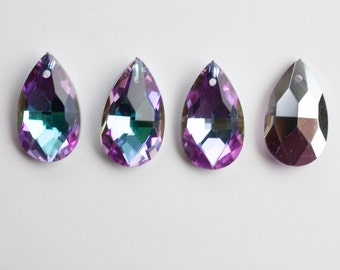 4 Iridescent Aqua and Lilac Multicolor - 22mm Crystal Teardrops