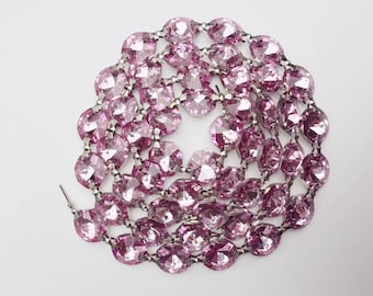 1 Yard (3 ft.) Chandelier Crystals Bead Garland Chain -Pink/silverbacks -  Crystal / silver connectors