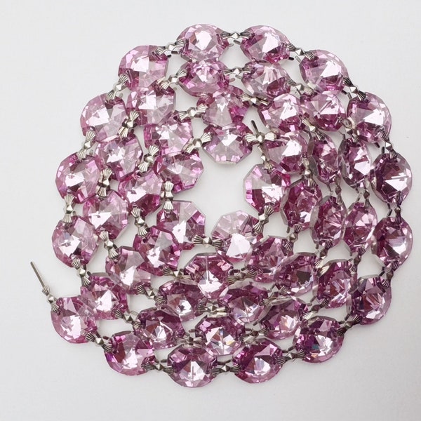 1 Yard (3 ft.) Chandelier Crystals Bead Garland Chain - Light Pink /silverbacks -  Crystal / silver connectors