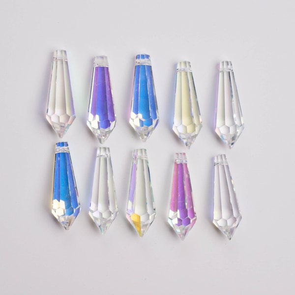 10 AB Chandelier Crystals Prisms - FULL Lead Crystal 38mm Icicle Prisms (S-17)