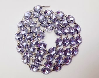 1 Yard (3 ft.) Chandelier Crystals Bead Garland Chain -Lilac/silverbacks -  Crystal / silver connectors