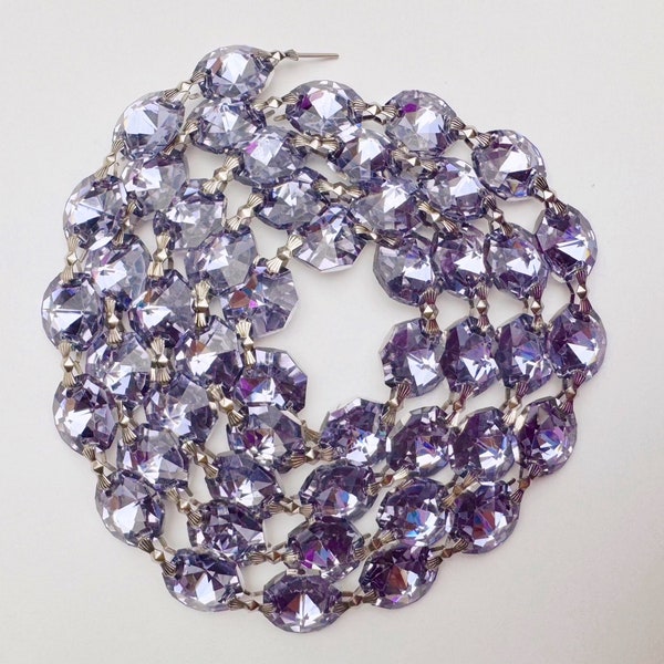 1 Yard (3 ft.) Chandelier Crystals Bead Garland Chain -Lilac/silverbacks -  Crystal / silver connectors