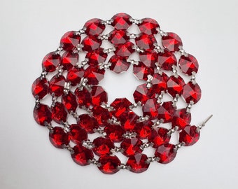 1 Yard (3 ft.) Chandelier Crystals Bead Garland Chain -Red/silverbacks -  Crystal / silver connectors