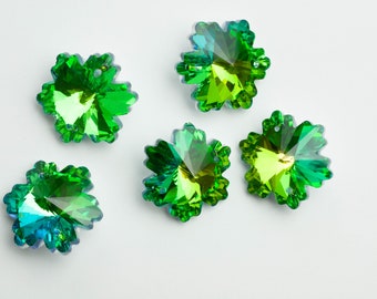 5 - 30mm Chandelier Crystals Snowflake 2 Hole Connector Beads -Multi Color Green - Aqua- Yellow