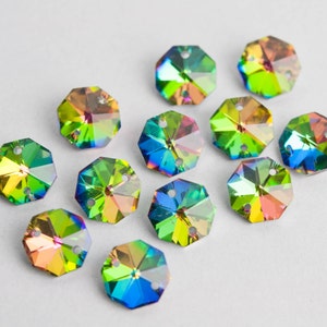 12 VITRAIL 14mm 2-Hole Chandelier Crystals Connectors - Vitrail Dark AB Multicolor Glass Crystals